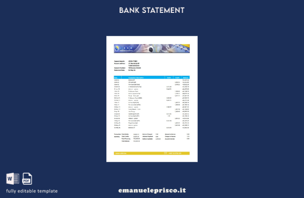 modello Excel di estratto conto della banca centrale della Bosnia ed Erzegovina 